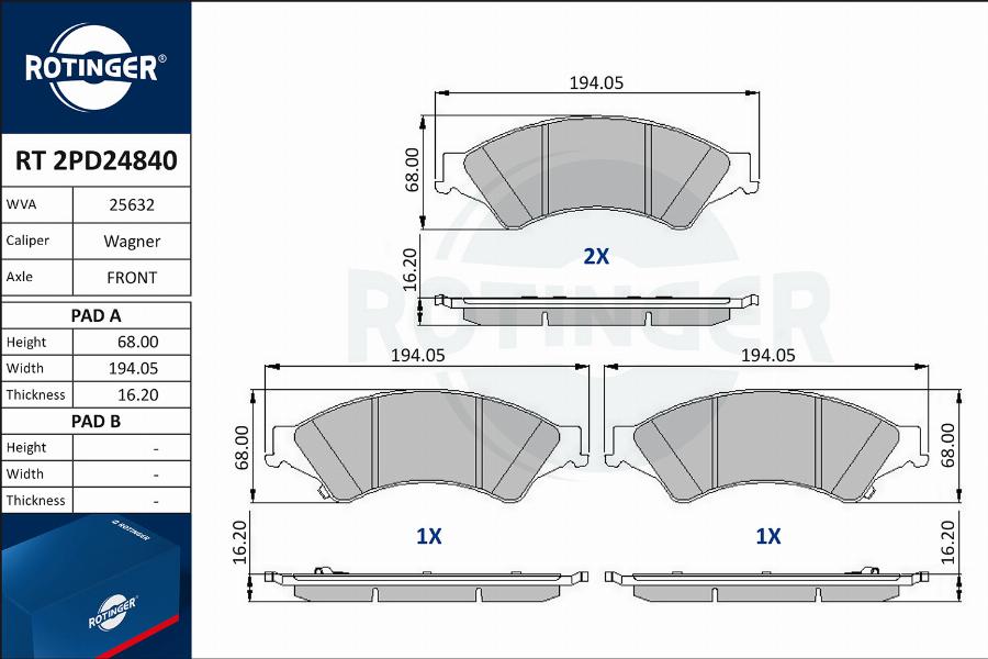 Rotinger RT 2PD24840 - Kit pastiglie freno, Freno a disco autozon.pro