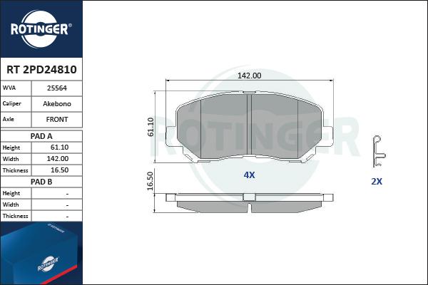 Rotinger RT 2PD24810 - Kit pastiglie freno, Freno a disco autozon.pro