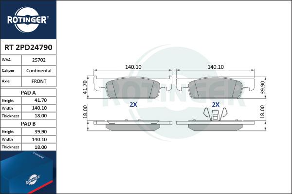 Rotinger RT 2PD24790 - Kit pastiglie freno, Freno a disco autozon.pro