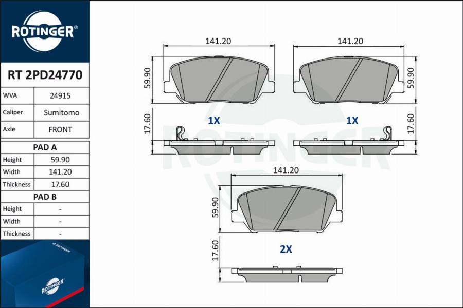 Rotinger RT 2PD24770 - Kit pastiglie freno, Freno a disco autozon.pro