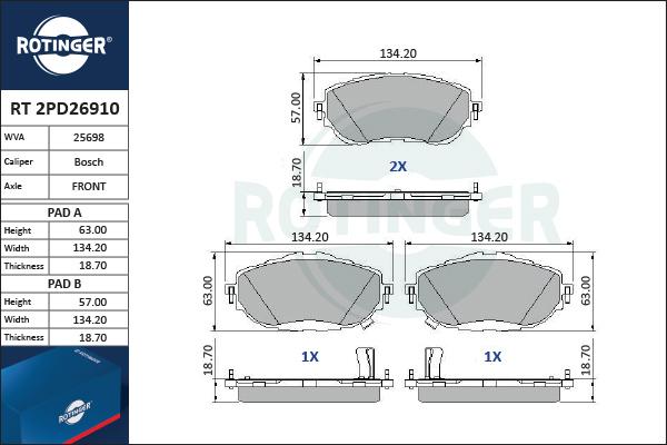 Rotinger RT 2PD26910 - Kit pastiglie freno, Freno a disco autozon.pro