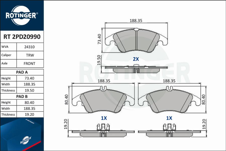 Rotinger RT 2PD20990 - Kit pastiglie freno, Freno a disco autozon.pro