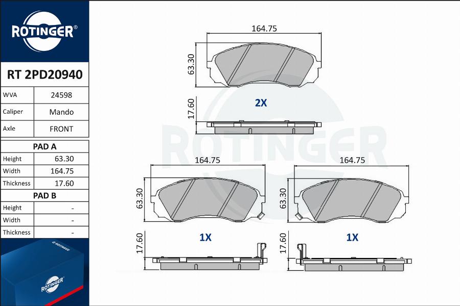 Rotinger RT 2PD20940 - Kit pastiglie freno, Freno a disco autozon.pro