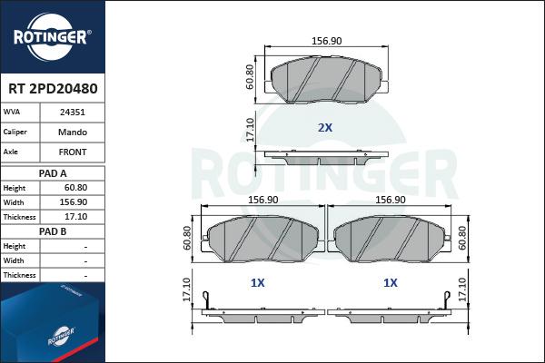 Rotinger RT 2PD20480 - Kit pastiglie freno, Freno a disco autozon.pro