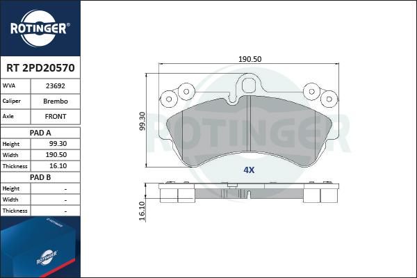 Rotinger RT 2PD20570 - Kit pastiglie freno, Freno a disco autozon.pro