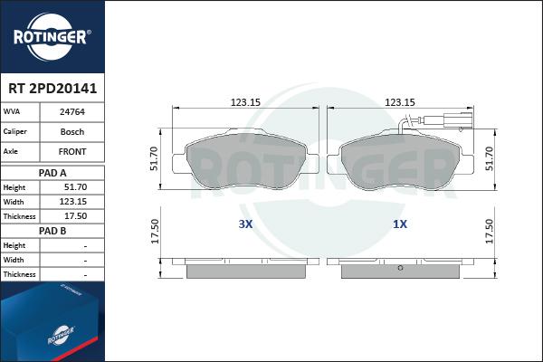 Rotinger RT 2PD20141 - Kit pastiglie freno, Freno a disco autozon.pro