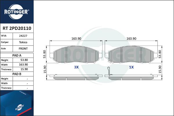 Rotinger RT 2PD20110 - Kit pastiglie freno, Freno a disco autozon.pro