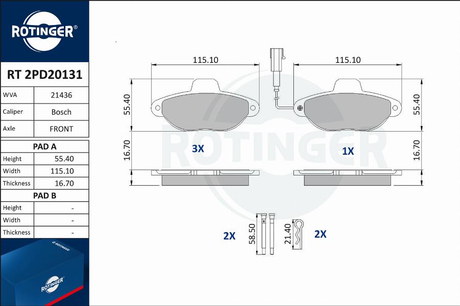 Rotinger RT 2PD20131 - Kit pastiglie freno, Freno a disco autozon.pro