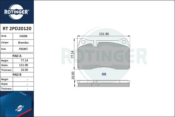 Rotinger RT 2PD20120 - Kit pastiglie freno, Freno a disco autozon.pro