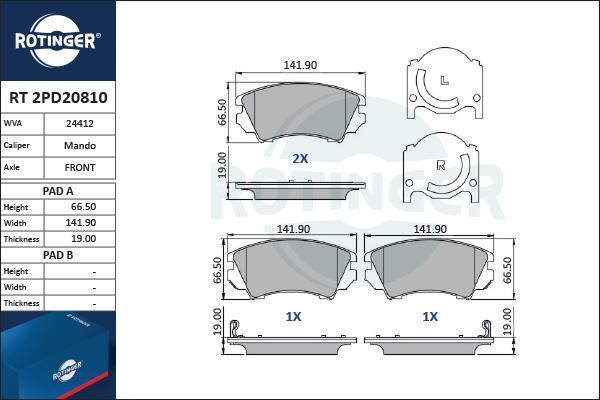 Rotinger RT 2PD20810 - Kit pastiglie freno, Freno a disco autozon.pro