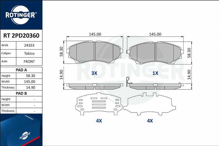 Rotinger RT 2PD20360 - Kit pastiglie freno, Freno a disco autozon.pro