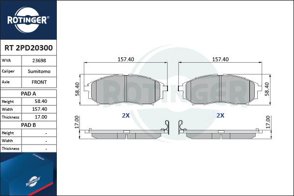 Rotinger RT 2PD20300 - Kit pastiglie freno, Freno a disco autozon.pro