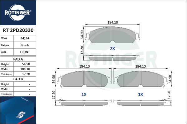 Rotinger RT 2PD20330 - Kit pastiglie freno, Freno a disco autozon.pro