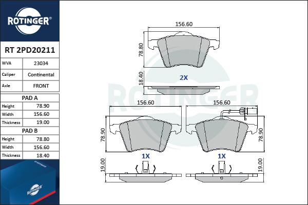 Rotinger RT 2PD20211 - Kit pastiglie freno, Freno a disco autozon.pro