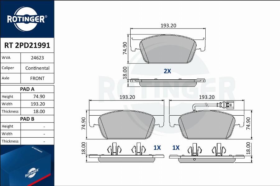 Rotinger RT 2PD21991 - Kit pastiglie freno, Freno a disco autozon.pro