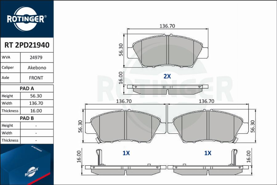 Rotinger RT 2PD21940 - Kit pastiglie freno, Freno a disco autozon.pro