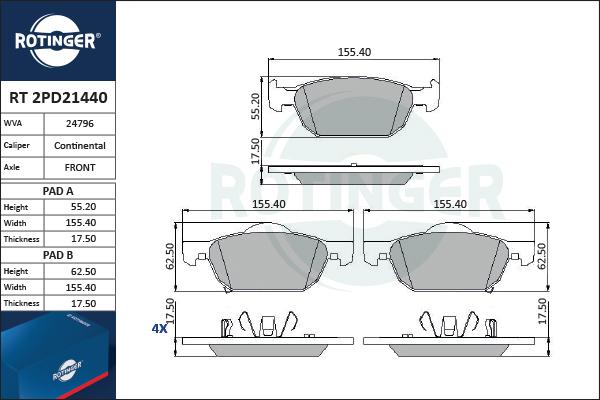 Rotinger RT 2PD21440 - Kit pastiglie freno, Freno a disco autozon.pro