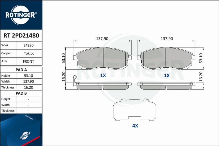 Rotinger RT 2PD21480 - Kit pastiglie freno, Freno a disco autozon.pro