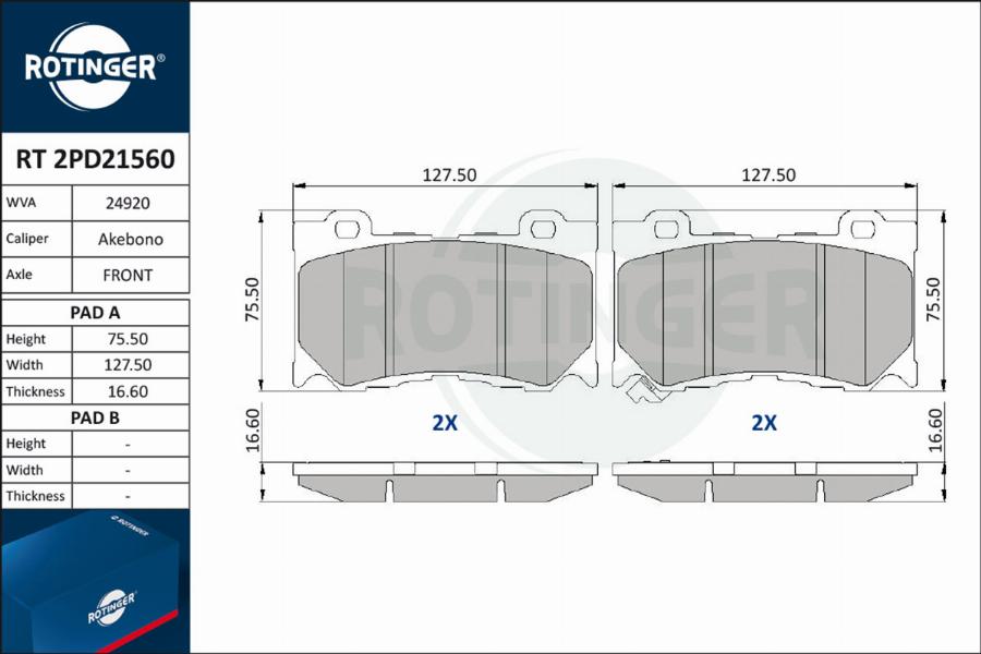 Rotinger RT 2PD21560 - Kit pastiglie freno, Freno a disco autozon.pro