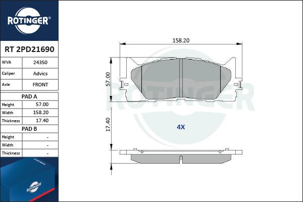 Rotinger RT 2PD21690 - Kit pastiglie freno, Freno a disco autozon.pro