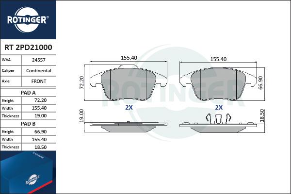 Rotinger RT 2PD21000 - Kit pastiglie freno, Freno a disco autozon.pro