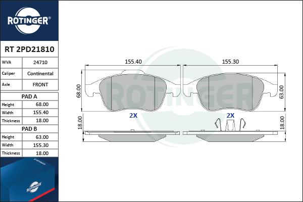 Rotinger RT 2PD21810 - Kit pastiglie freno, Freno a disco autozon.pro