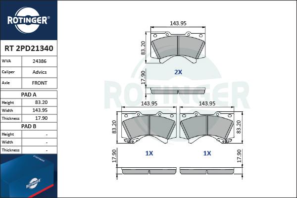 Rotinger RT 2PD21340 - Kit pastiglie freno, Freno a disco autozon.pro