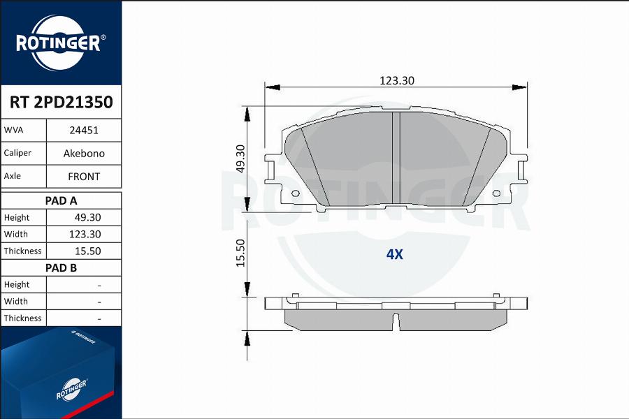 Rotinger RT 2PD21350 - Kit pastiglie freno, Freno a disco autozon.pro