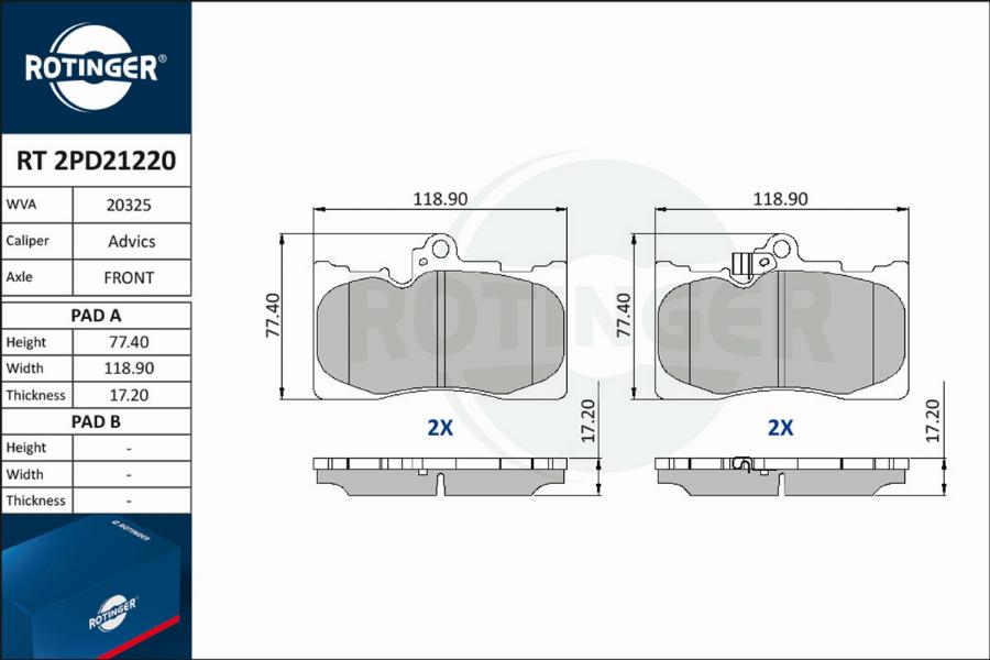 Rotinger RT 2PD21220 - Kit pastiglie freno, Freno a disco autozon.pro