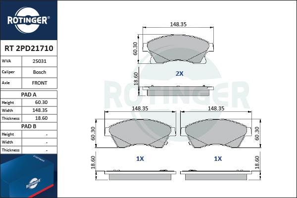 Rotinger RT 2PD21710 - Kit pastiglie freno, Freno a disco autozon.pro