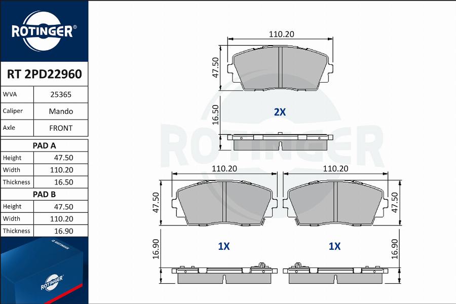 Rotinger RT 2PD22960 - Kit pastiglie freno, Freno a disco autozon.pro