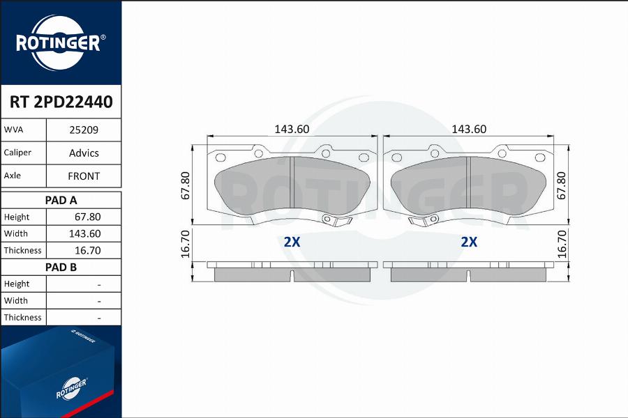 Rotinger RT 2PD22440 - Kit pastiglie freno, Freno a disco autozon.pro