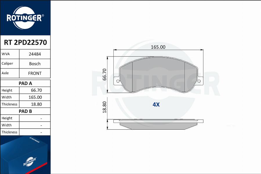 Rotinger RT 2PD22570 - Kit pastiglie freno, Freno a disco autozon.pro