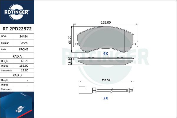 Rotinger RT 2PD22572 - Kit pastiglie freno, Freno a disco autozon.pro