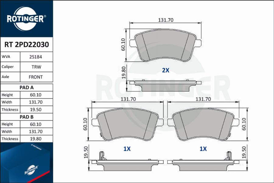 Rotinger RT 2PD22030 - Kit pastiglie freno, Freno a disco autozon.pro