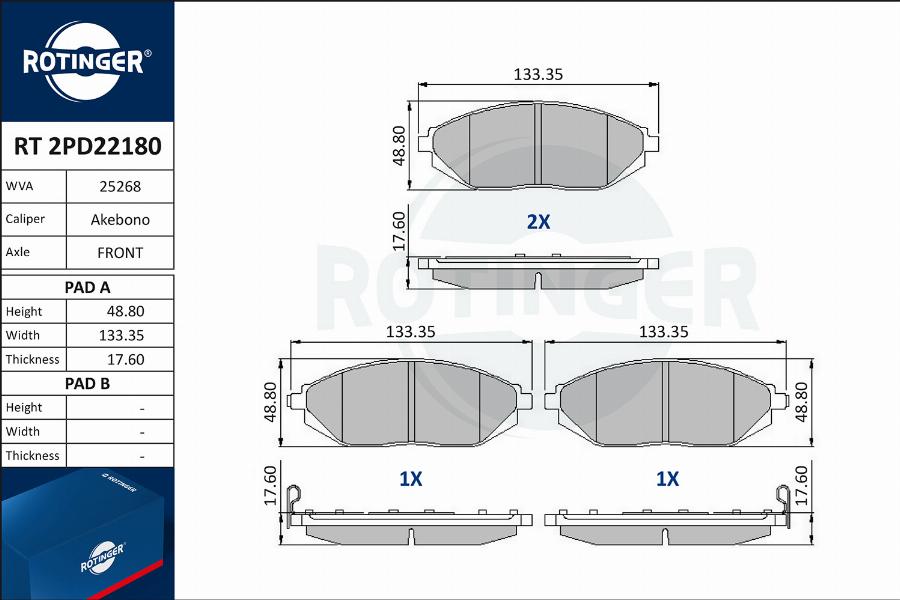 Rotinger RT 2PD22180 - Kit pastiglie freno, Freno a disco autozon.pro