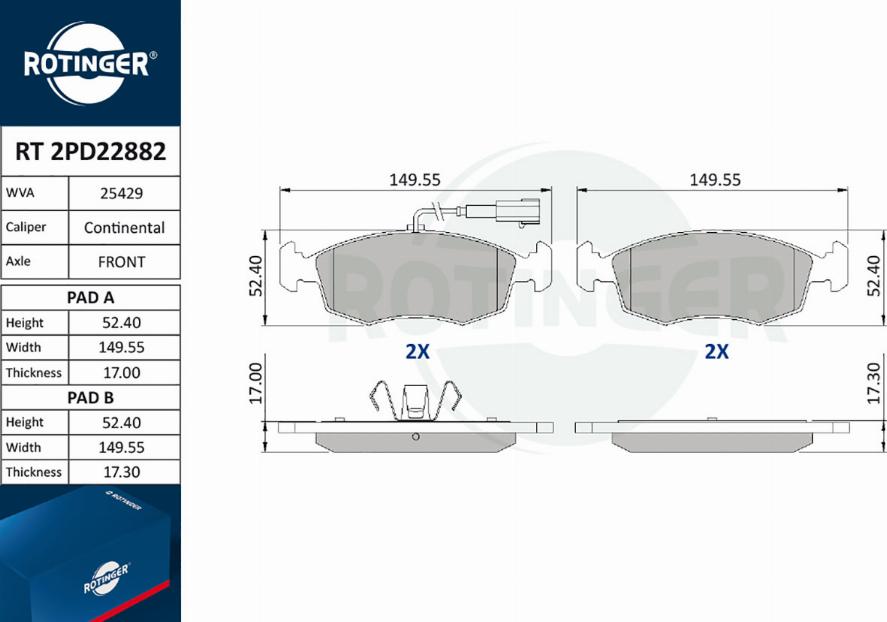 Rotinger RT 2PD22882 - Kit pastiglie freno, Freno a disco autozon.pro