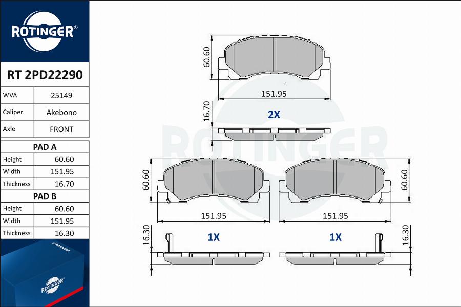 Rotinger RT 2PD22290 - Kit pastiglie freno, Freno a disco autozon.pro