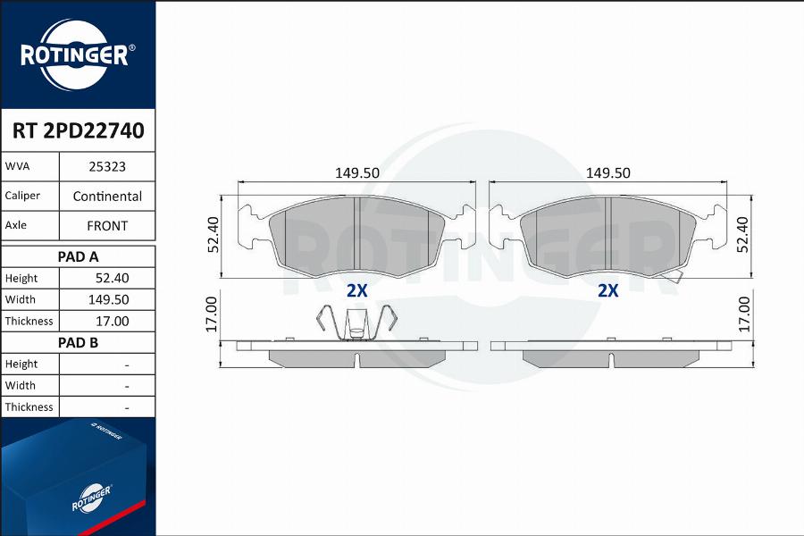 Rotinger RT 2PD22740 - Kit pastiglie freno, Freno a disco autozon.pro