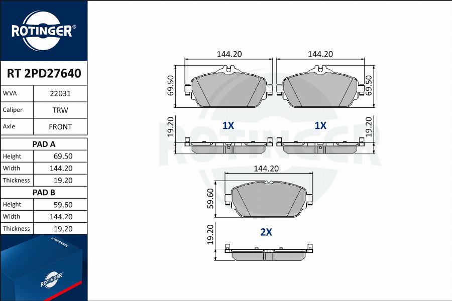 Rotinger RT 2PD27640 - Kit pastiglie freno, Freno a disco autozon.pro