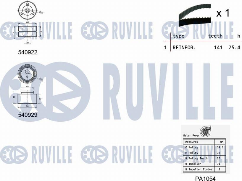 Ruville 5501341 - Pompa acqua + Kit cinghie dentate autozon.pro