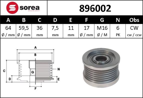 Sera 896002 - Puleggia cinghia, Alternatore autozon.pro