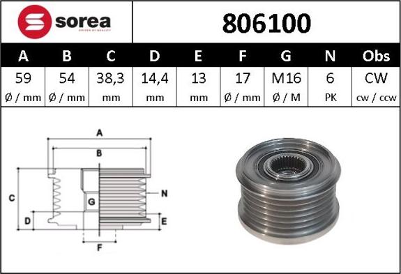 Sera 806100 - Puleggia cinghia, Alternatore autozon.pro