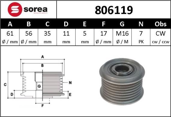 Sera 806119 - Puleggia cinghia, Alternatore autozon.pro