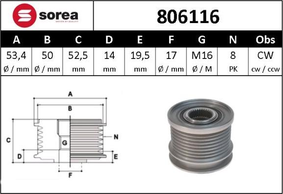 Sera 806116 - Puleggia cinghia, Alternatore autozon.pro