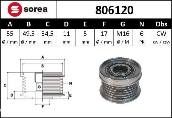 Sera 806120 - Puleggia cinghia, Alternatore autozon.pro