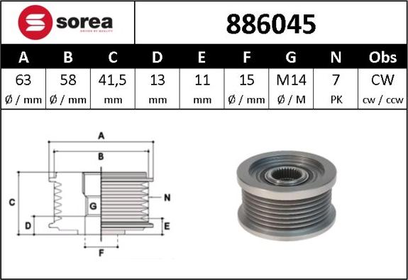 Sera 886045 - Puleggia cinghia, Alternatore autozon.pro