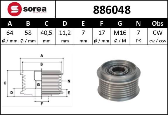 Sera 886048 - Puleggia cinghia, Alternatore autozon.pro