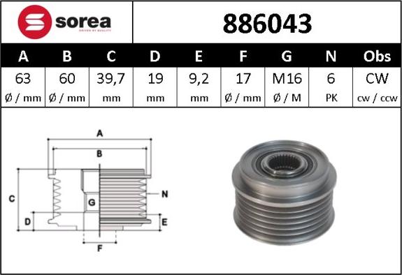 Sera 886043 - Puleggia cinghia, Alternatore autozon.pro