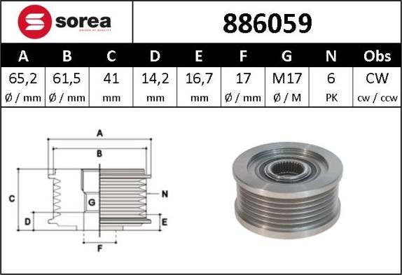 Sera 886059 - Puleggia cinghia, Alternatore autozon.pro